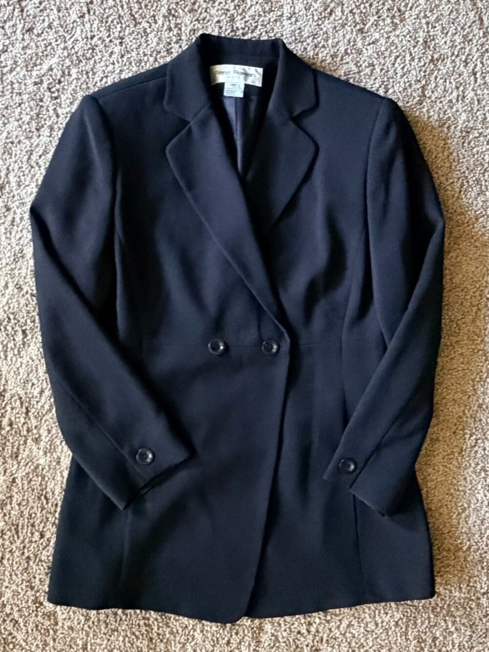 Vintage Rena Rowan Black Double‑Breasted Blazer – Size 10P (M)
